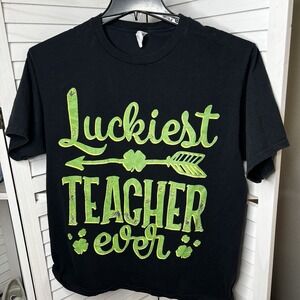 Port & Company Unisex T-Shirt St. Patricks‎ Day Luckiest Teacher Ever Size Large